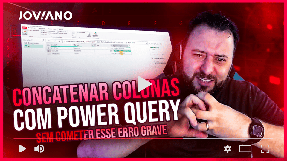 Capa da aula sobre concatenar colunas no Power Query.