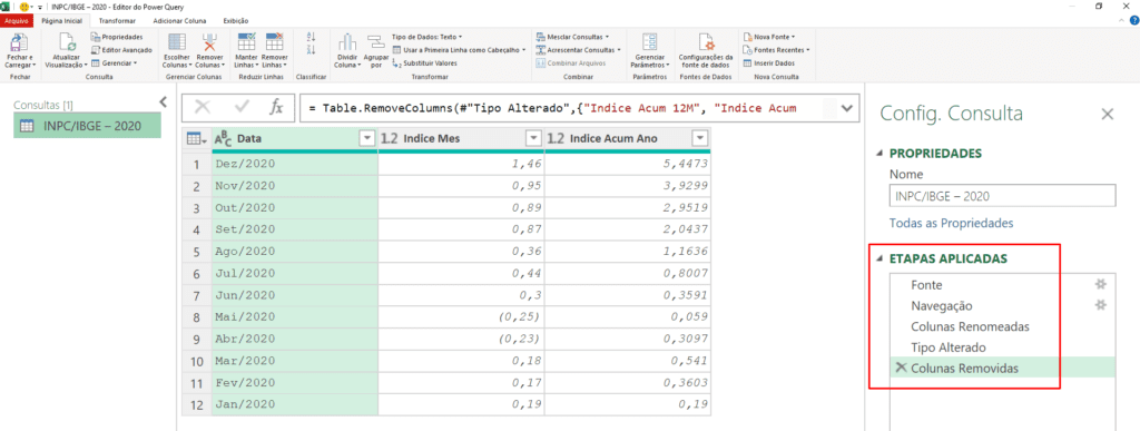Power Query - Etapas Aplicadas