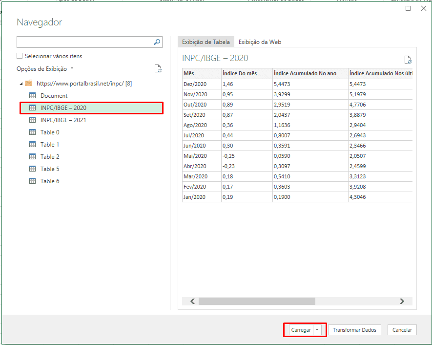 Power Query - Tabela da web pré carregada
