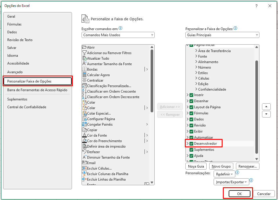 habilitar guia desenvolvedor no excel