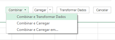 Opção Combinar e Transformar Dados na importação de arquivos.