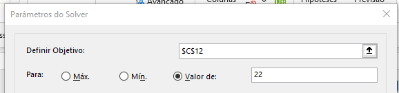 Excel, Solver, Definindo Objetivo