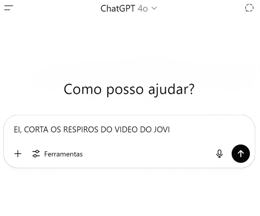 Conversa no ChatGPT com pedido de remoção de pausas e respirações de um vídeo.