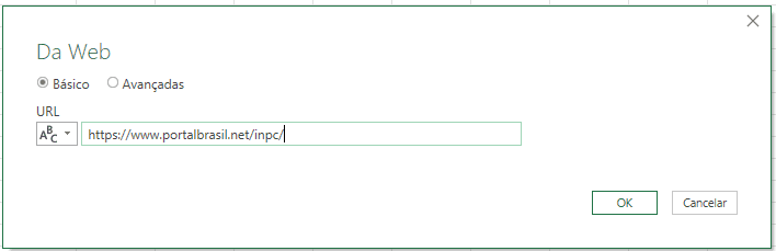 Power Query - Informar site para importar dados da web