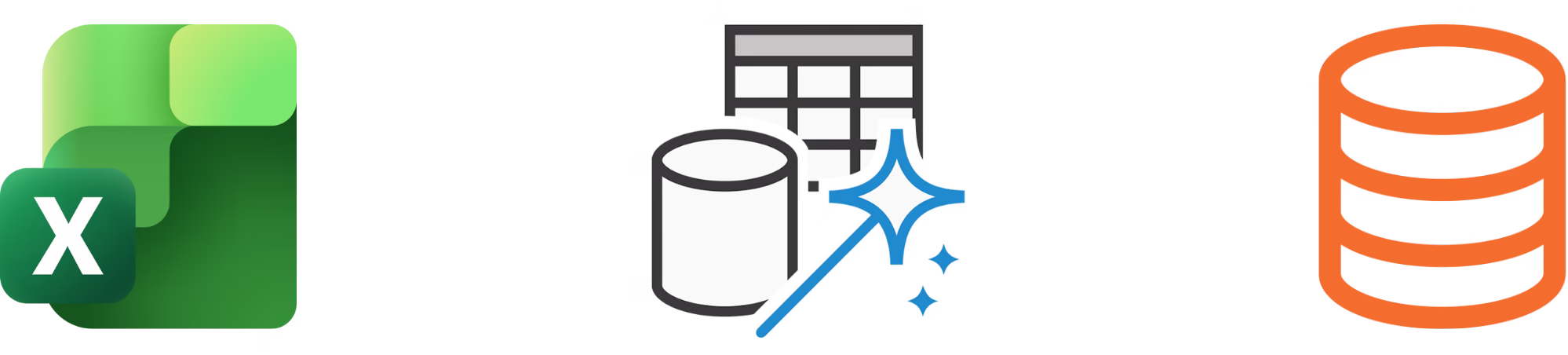 Logos do Excel, Power Query e SQL.