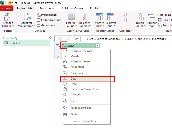 Alterar tipos de dados no Power Query  - Joviano