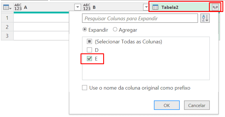 expansão de colunas no power query