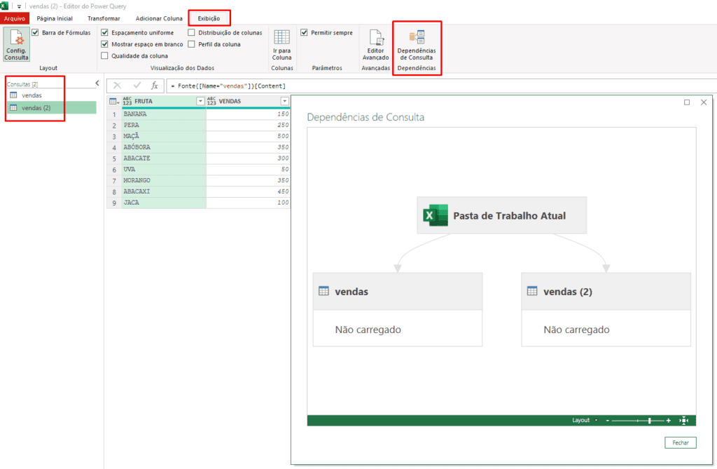power query - dependências da consulta - duplicar consulta