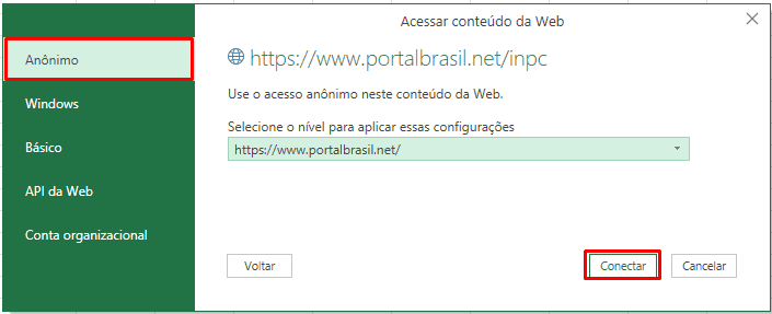 Power Query - autenticação de usuário para acessar dados da web
