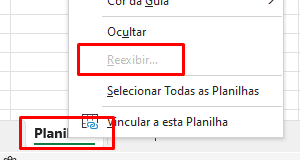 excel, ocultar planilha, reexibir planilha