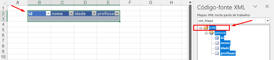 excel mapa xml despejar