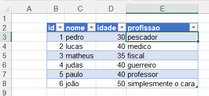 arquivo xml importado excel
